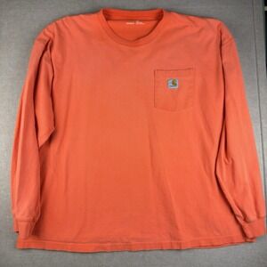 Carhartt T-Shirt Men's 2XL Orange Long Sleeve Solid Pocket Heavy Cotton Workwear
